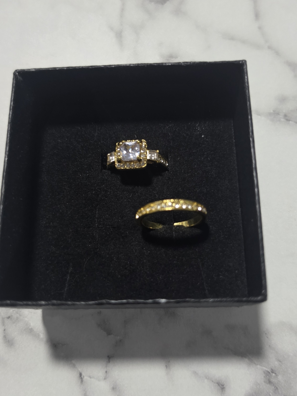 SHEIN Gold-Tone Clear Crystal Duo Ring Set